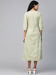 Women Green Ethnic Motifs Printed A-Line Dress
