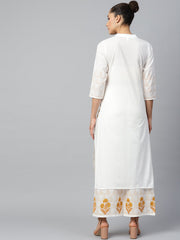 Women White Three-Quarter Sleeves Straight Kurta with Palazzo Set