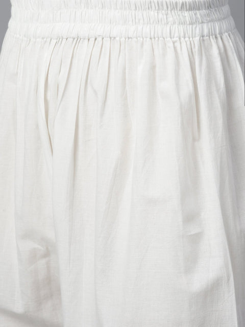 Women White Three-Quarter Sleeves Straight Kurta with Palazzo Set