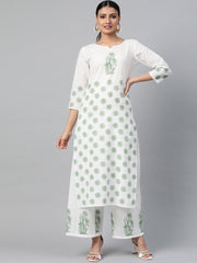 Women White Three-Quarter Sleeves Straight Kurta With Palazzo