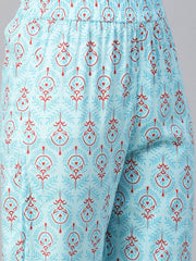 Women Pink Three-Quarter Sleeves Flared Kurta With Palazzo