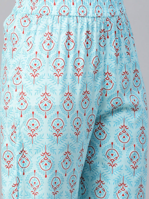 Women Pink Three-Quarter Sleeves Flared Kurta With Palazzo