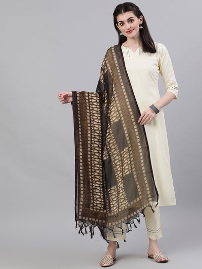 Women Cream Three-Quarter Sleeves Straight Kurta Palazzo With Dupatta