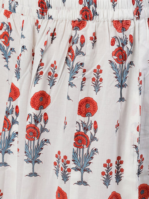 Women White Three-Quarter Sleeves Straight Kurta and Wide leg Palazzo Set