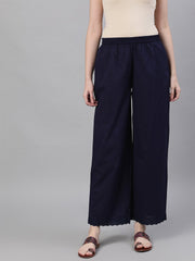 Women Navy Blue Trouser with lace detailing