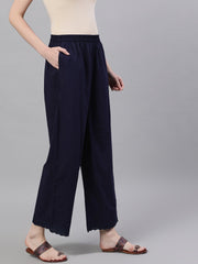 Women Navy Blue Trouser with lace detailing