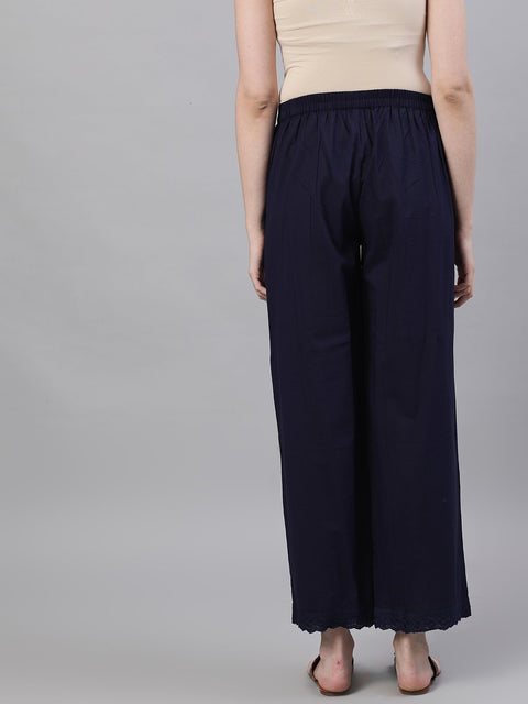 Women Navy Blue Trouser with lace detailing