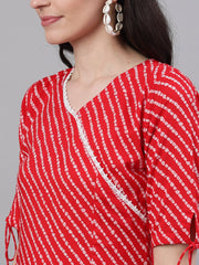 Women Red Striped Striped V-Neck Viscose Rayon A-Line Dress