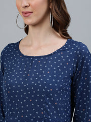 Women Blue Floral Printed Maxi Dress With Three Quarter Sleeves