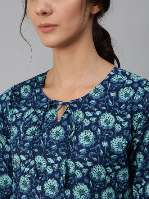 Women Blue Floral Printed Night Suit