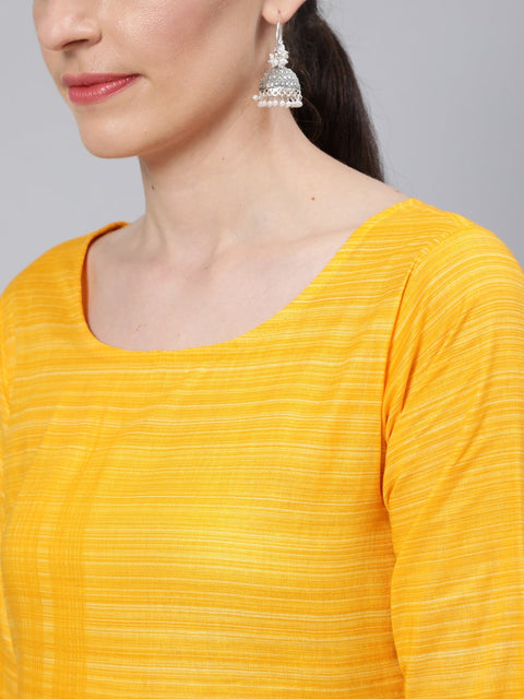 Women Yellow Straight Kurta With Three Quarter Sleeves