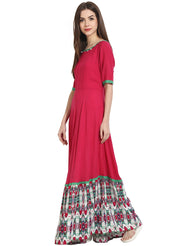 Red half sleeve low floor cotton kurta