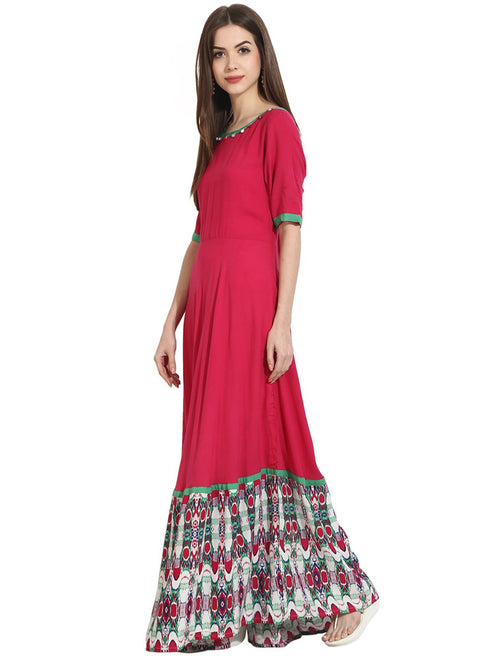 Red half sleeve low floor cotton kurta