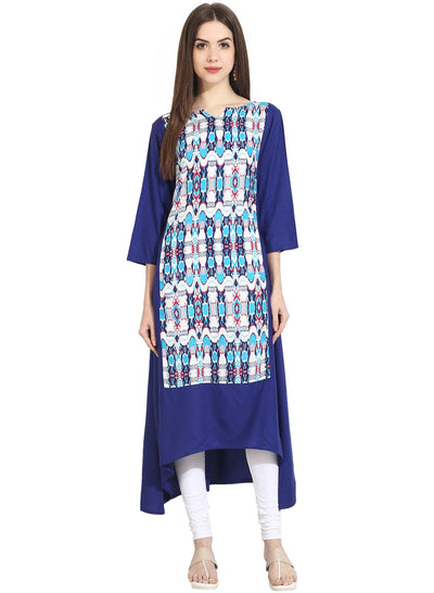 Blue 3/4th sleeve low-high rayon kurta