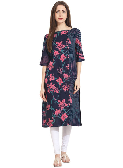 Nayo Multi printed half sleeve rayon kurta