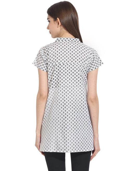 white printed cap sleeve tunics