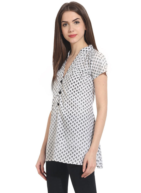 white printed cap sleeve tunics