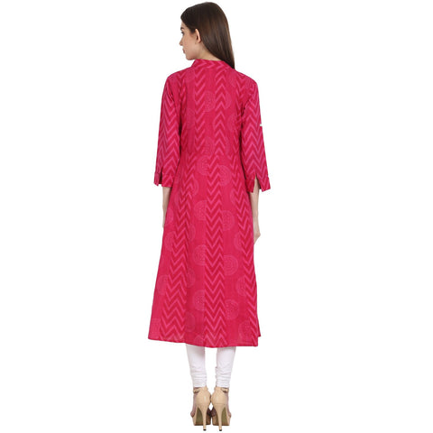 Red printed 3/4 sleeve cotton kurta