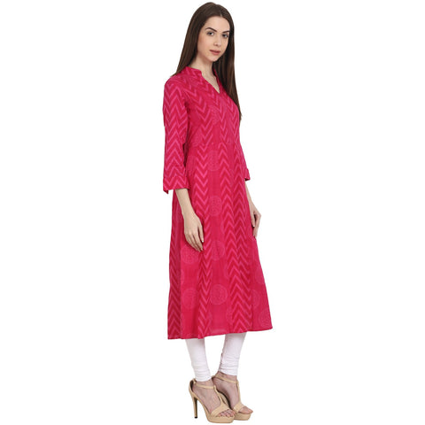 Red printed 3/4 sleeve cotton kurta