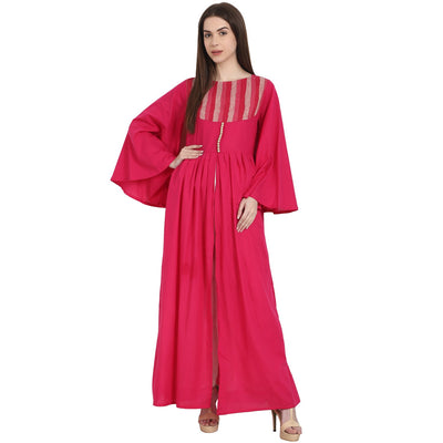 Red full sleeve rayon front open A-line kurta