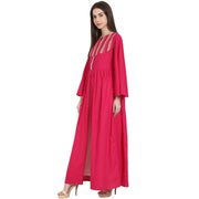 Red full sleeve rayon front open A-line kurta