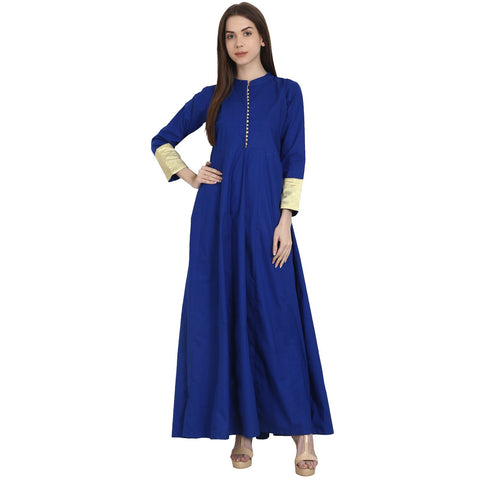 Blue 3/4 sleeve cotton floor length Anarkali kurta