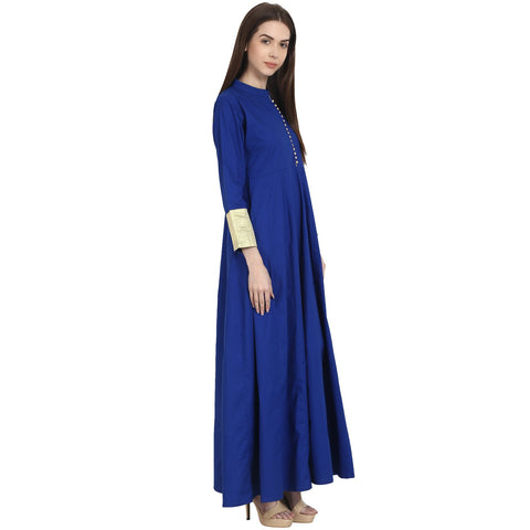 Blue 3/4 sleeve cotton floor length Anarkali kurta