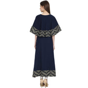 Navy Blue cotton slub A-line floor length kurta