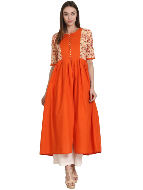 Nayo Orange half sleeve tale cut flared kurta