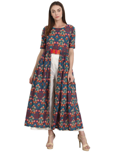 Nayo Multi printed half sleeve cotton flared kurta