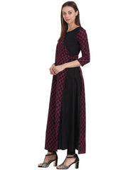 Nayo Women Printed Black Three-Quarter Sleeves Round Neck Cotton A-Line Kurta