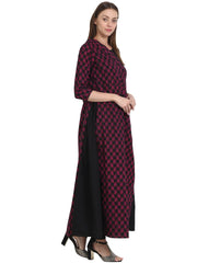 Nayo Women Printed Black Three-Quarter Sleeves Round Neck Cotton A-Line Kurta