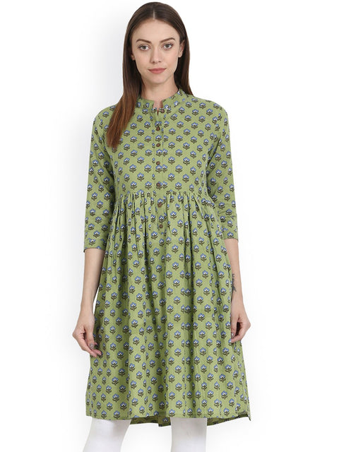 Nayo Green printed 3/4 sleeve short anarkali kurta