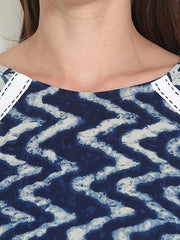 Blue printed 3/4 sleeve cotton double layered anarkali kurta