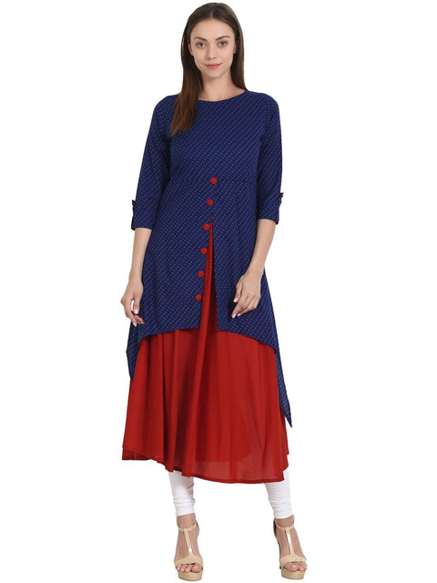 Nayo Red & Blue 3/4 sleeve cotton kurta