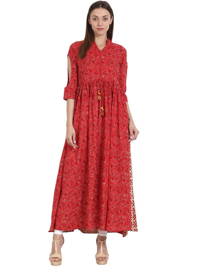 Nayo Red printed 3/4 sleeve cotton anarkali kurta