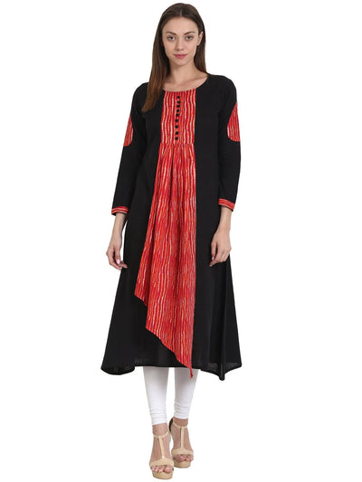 Nayo Black & red 3/4 sleeve cotton slub anarkali kurta