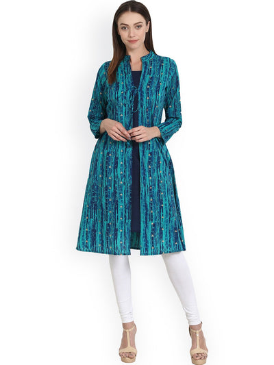 Nayo Blue printed full sleeve cotton kurta