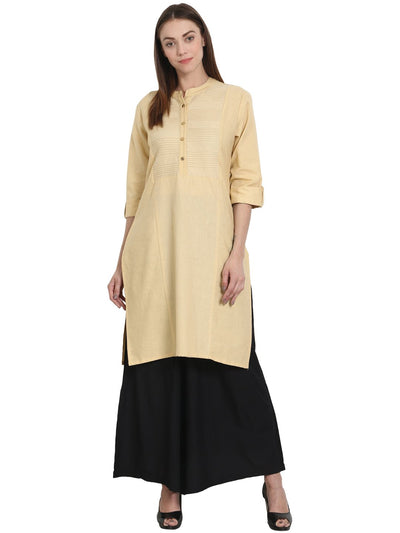 Nayo Yellow 3/4 sleeve cotton flux kurta