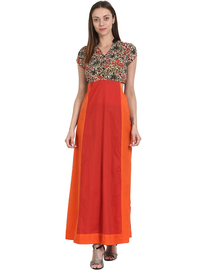 Nayo Orange printed cap sleeve long cotton kurta