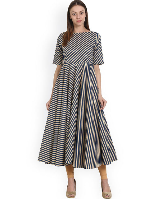 Nayo Blue printed half sleeve cotton Anarkali kurta