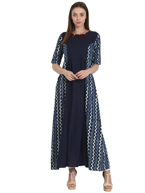 Nayo Blue printed half sleeve cotton Anarkali kurta