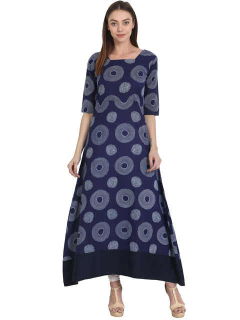 Nayo Blue printed half sleeve cotton A-line kurta