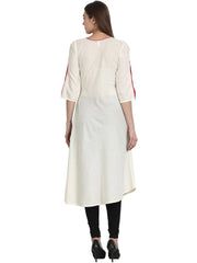 Nayo Women Solid White Three-Quarter Sleeves Round Neck Cotton A-Line Kurta