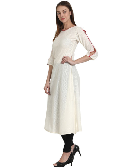 Nayo Women Solid White Three-Quarter Sleeves Round Neck Cotton A-Line Kurta