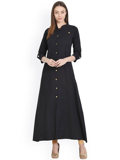 Nayo Black 3/4 sleeve cotton A-Line kurta