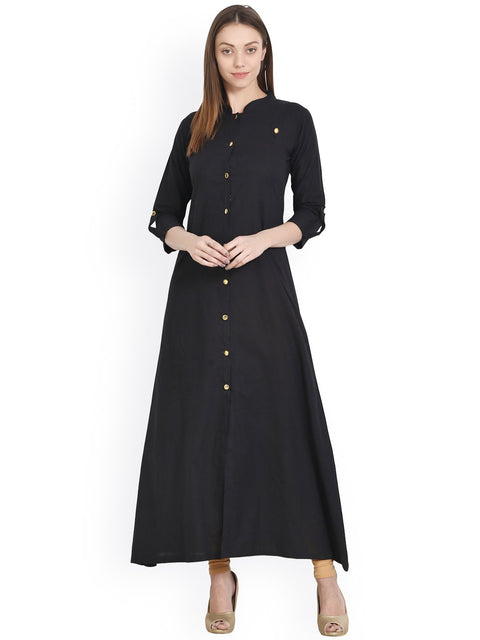 Nayo Black 3/4 sleeve cotton A-Line kurta