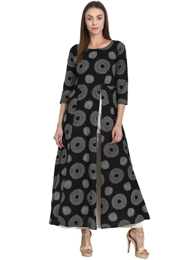 Nayo Black printed 3/4 sleeve cotton A-line kurta