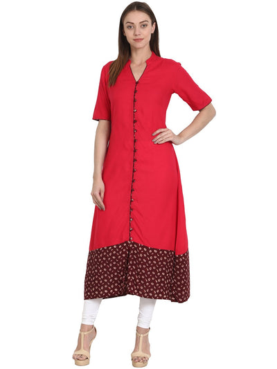 Nayo Red half sleeve Rayon A-line kurta