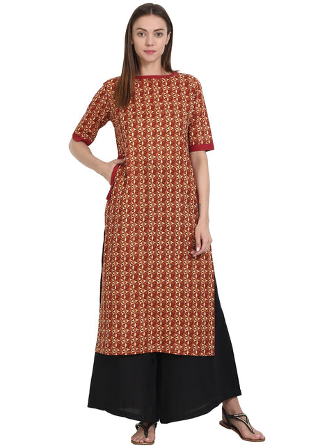 Red printed half sleeve cotton kurta